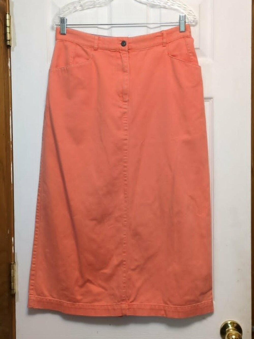 Vintage Christopher Banks Denim Skirt Sz 12 Salmon Peach Midi Y2K 90's Coral Pas